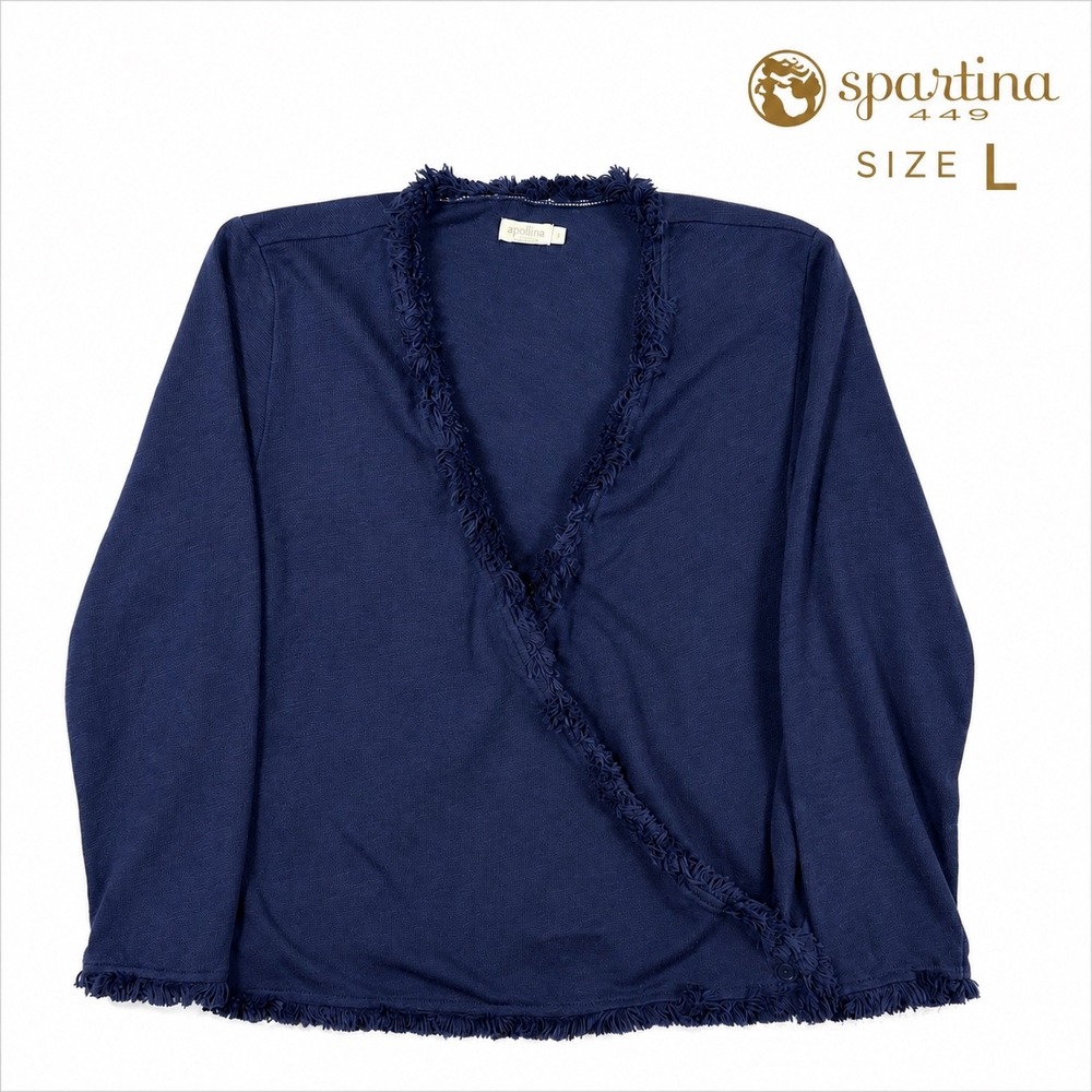Spartina 449 Clara Convertible Fringe Wrap Cardigan Navy Size L
